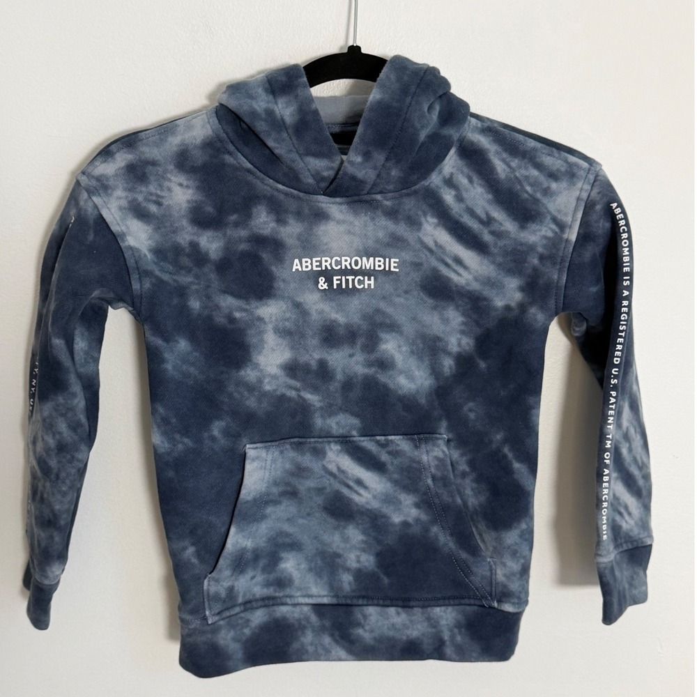 Abercrombie Boys 5/6 Blue Tie Dye Relaxed Fit Logo Pullover Hoodie Sweatshirt